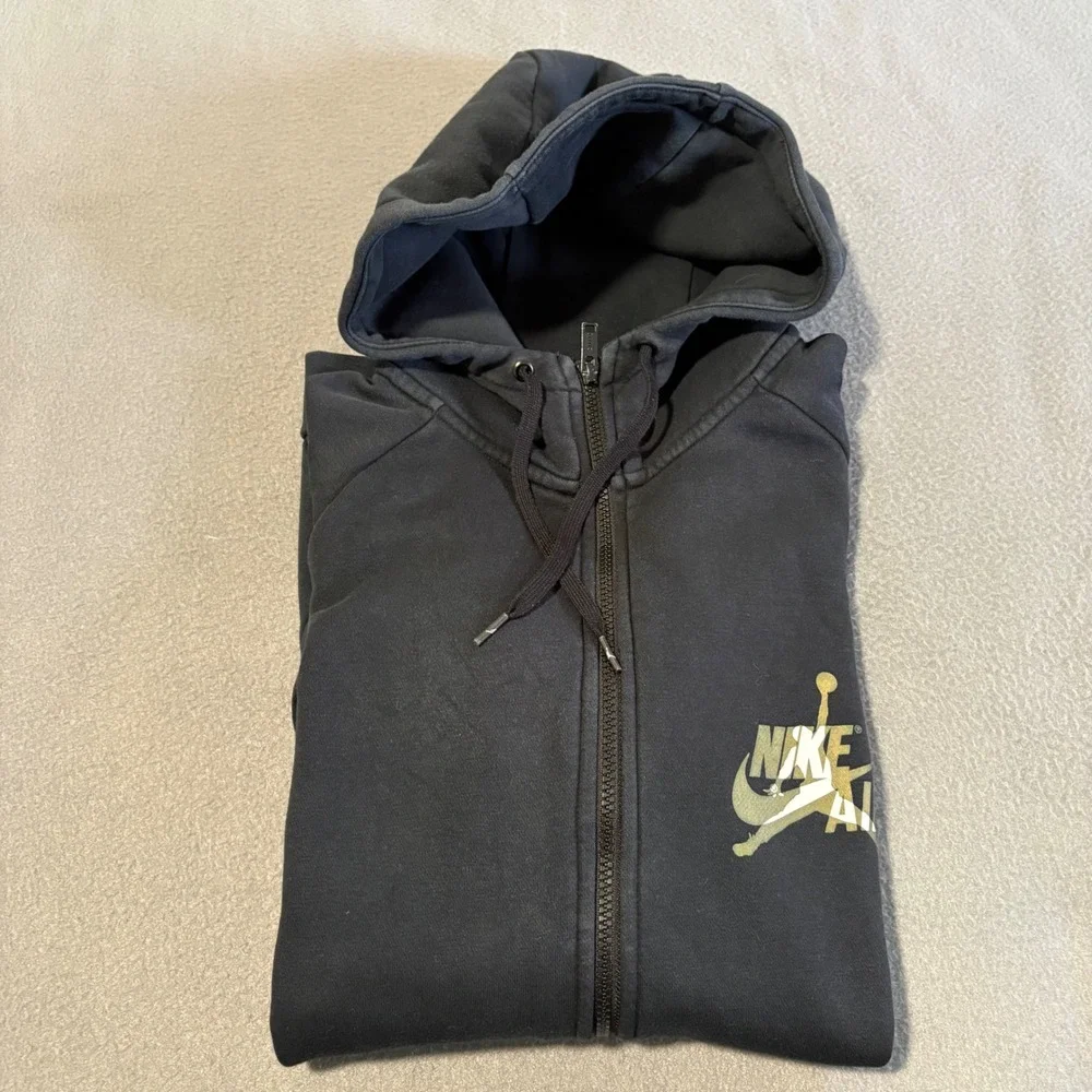 Jordan Full Zip Hoodie Mens Large Black Olive Green Nike Air Jumpman CK2223-011